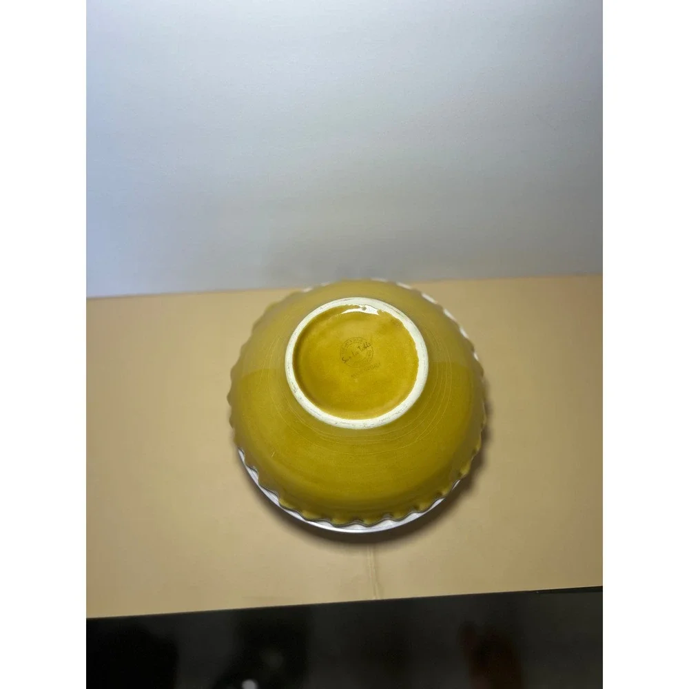 Sur La‎ Table Yellow Floral Ceramic Serving Bowl Scalloped Rim Made in Italy